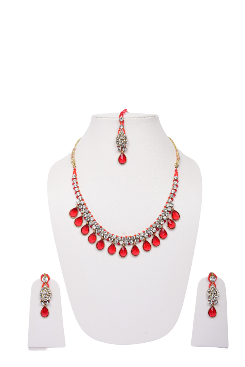 Namokriti Elegant Red Stone Necklace Set – Perfect for Brides, Parties & Celebrations